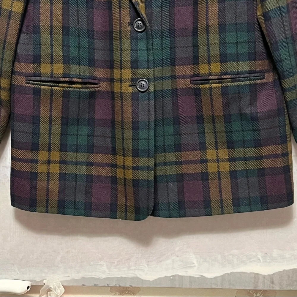 Vtg Requirements Wool Blend Blazer Womens Sz 16 Purple Green Tartan Plaid Jacket - Picture 6 of 16